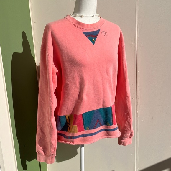 Vintage Tops - Vintage 80s 90s Pink Geometric Sweatshirt